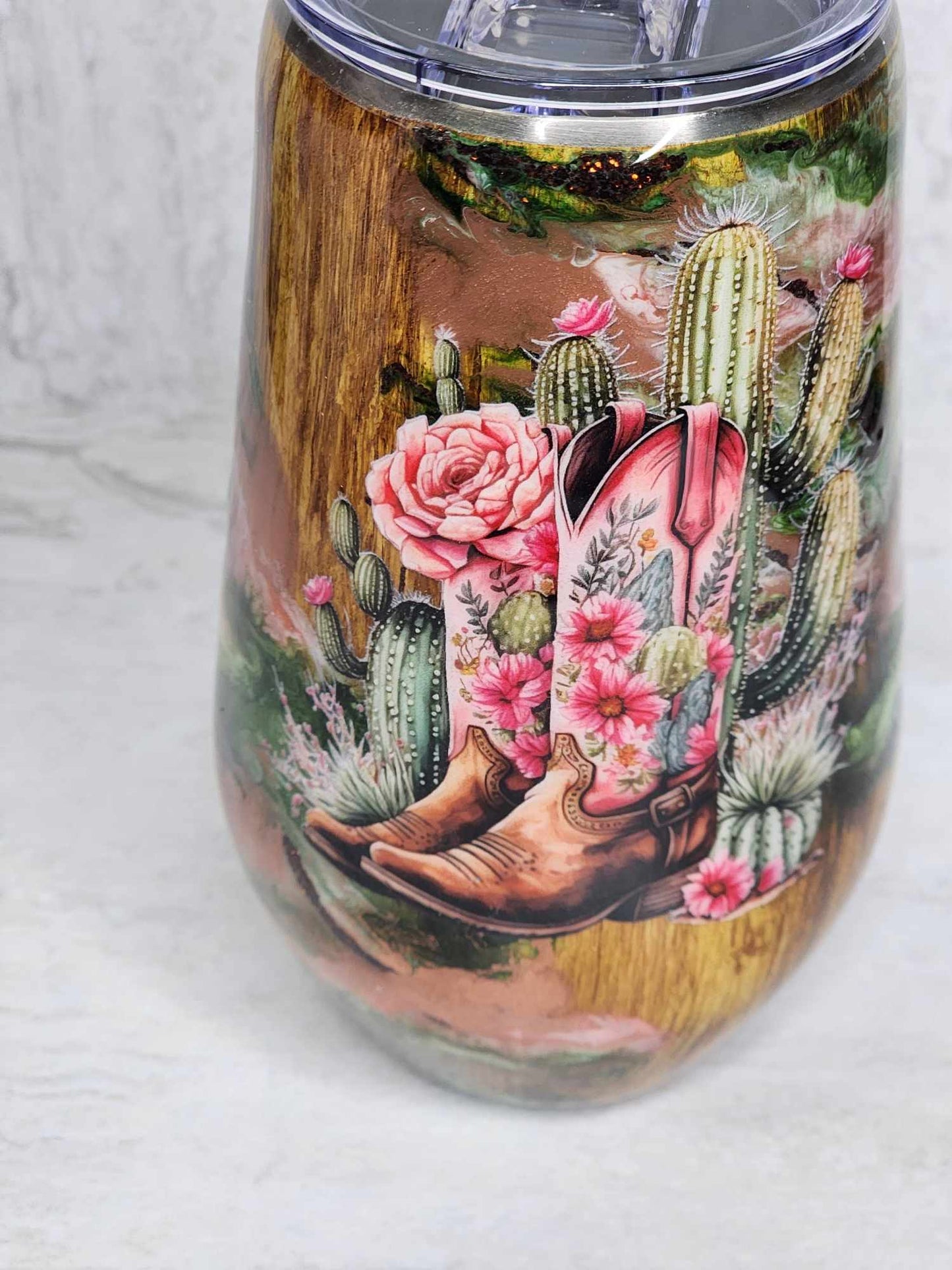 Cactus/Boots-17 ounce stemless wine tumbler