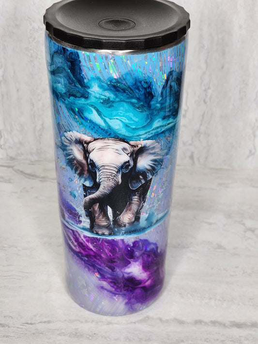 24 ounce tumbler with elephant decal.