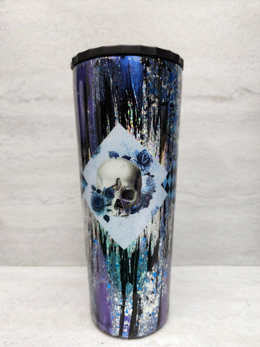 24 ounce skull drinking tumbler with lid and straw