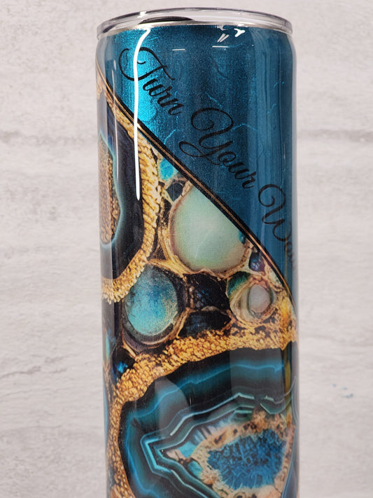 30 Ounce Teal Geode Drinking Tumbler w/straw