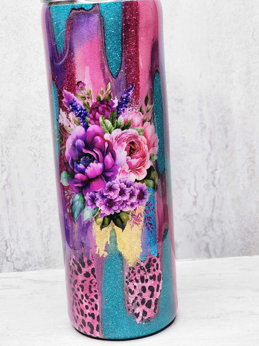 30 Ounce Floral Distressed Tumbler With Straw